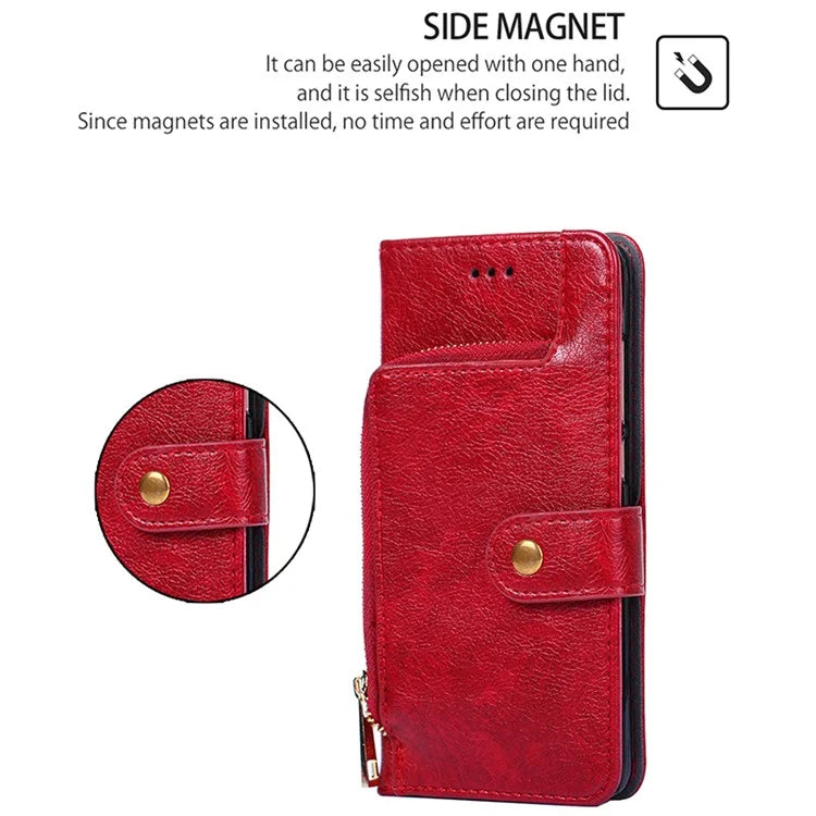 For Xiaomi Redmi Turbo 3 5G / Poco F6 5G Case PU Leather Card Holder Zipper Pocket Phone Cover with Wrist Strap