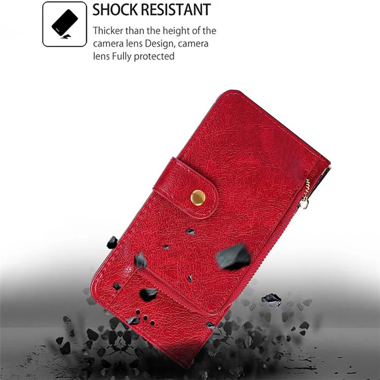 For Xiaomi Redmi Turbo 3 5G / Poco F6 5G Case PU Leather Card Holder Zipper Pocket Phone Cover with Wrist Strap