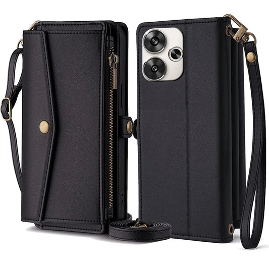 For Xiaomi Redmi Turbo 3 5G / Poco F6 5G Phone Case Large Capacity Wallet Leather Stand Protective Cover with 2 Straps