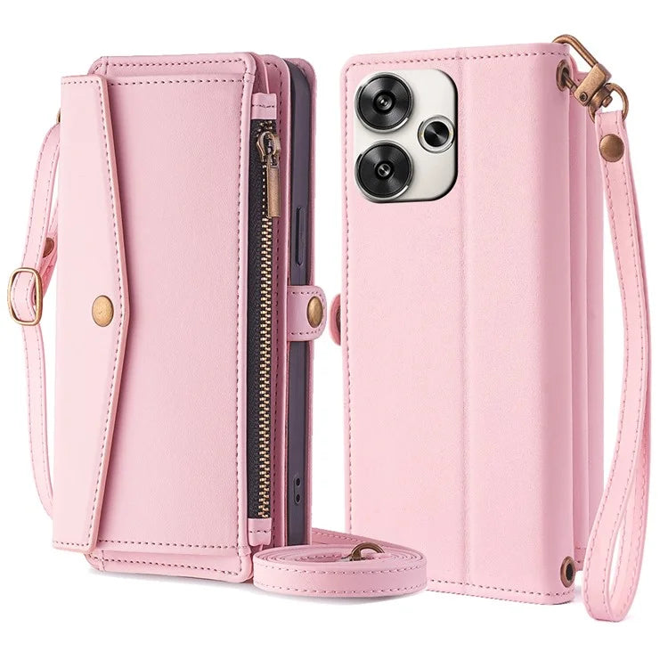 For Xiaomi Redmi Turbo 3 5G / Poco F6 5G Phone Case Large Capacity Wallet Leather Stand Protective Cover with 2 Straps