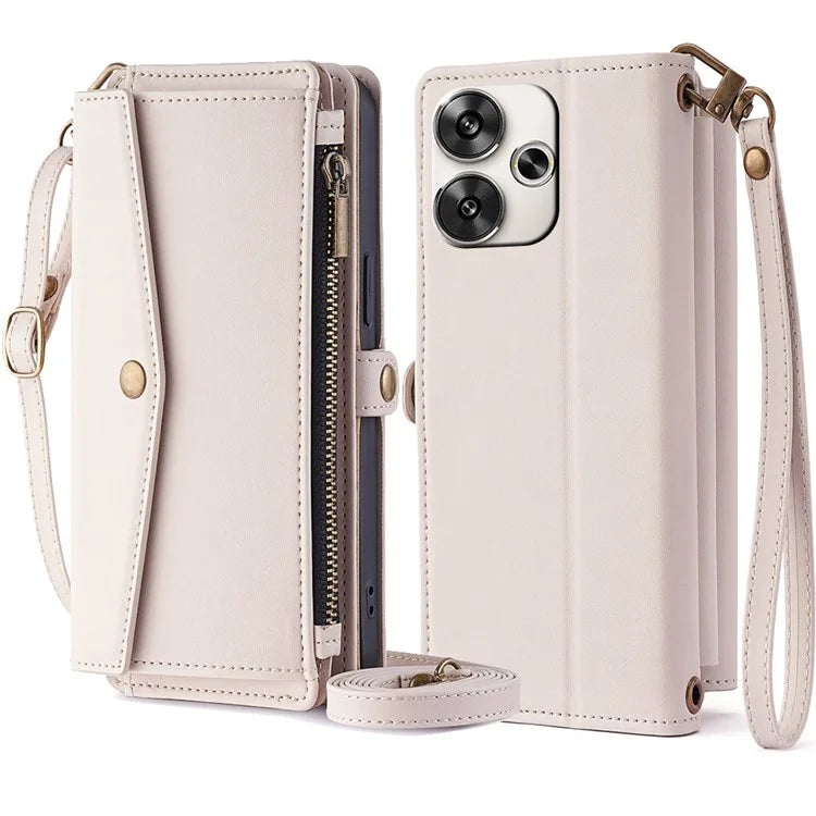 For Xiaomi Redmi Turbo 3 5G / Poco F6 5G Phone Case Large Capacity Wallet Leather Stand Protective Cover with 2 Straps