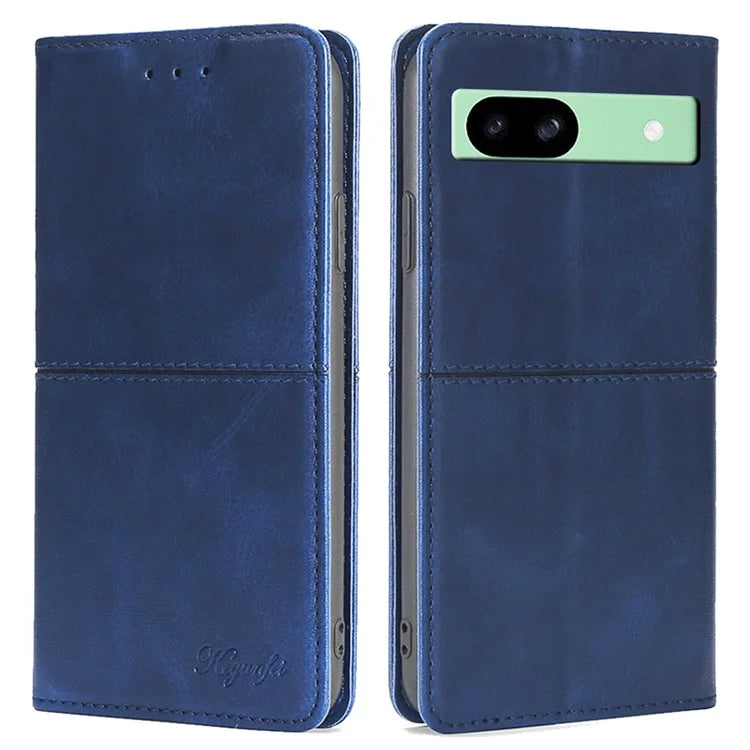 For Google Pixel 8a Case Cowhide Texture PU Leather Phone Cover with Card Slots
