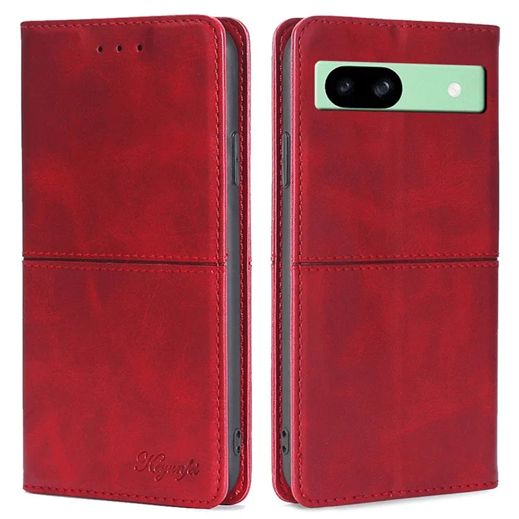 For Google Pixel 8a Case Cowhide Texture PU Leather Phone Cover with Card Slots