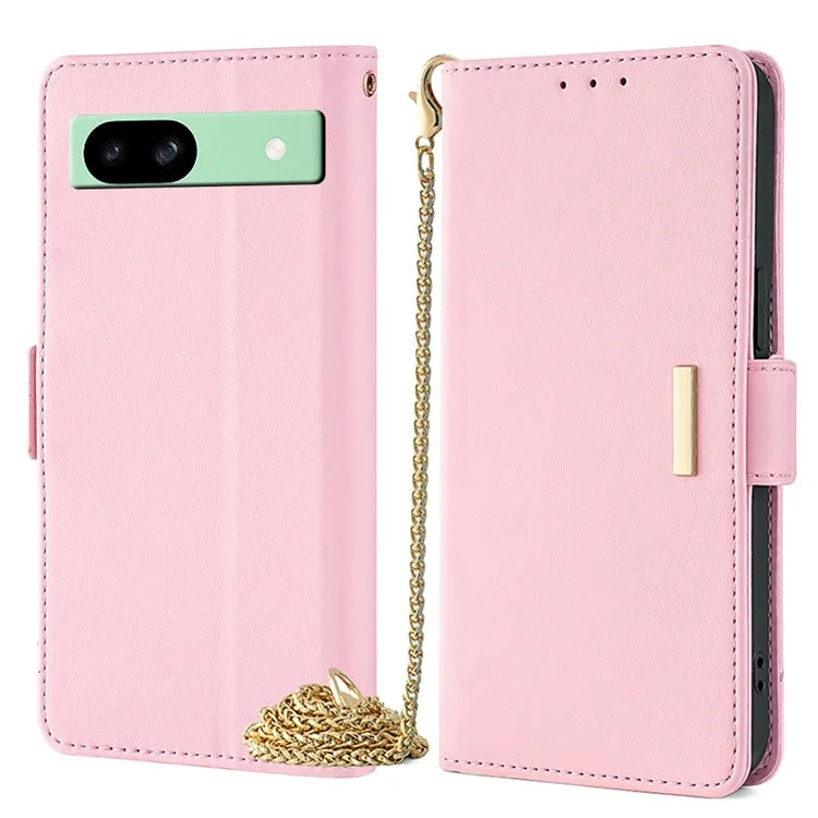 For Google Pixel 8a Case RFID Blocking Phone Wallet Cover with Metal Chain Shoulder Strap