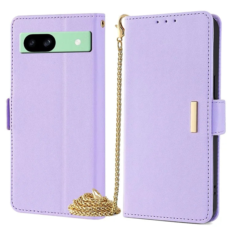 For Google Pixel 8a Case RFID Blocking Phone Wallet Cover with Metal Chain Shoulder Strap