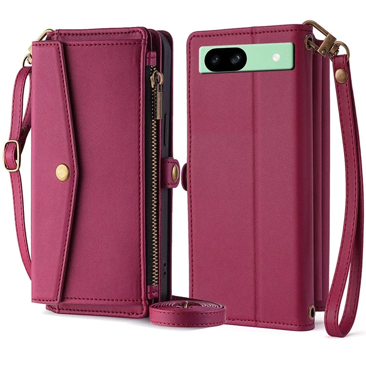 For Google Pixel 8a Case with 6 Card Holder Slots Stand Leather Wallet Purse Handbag Phone Cover