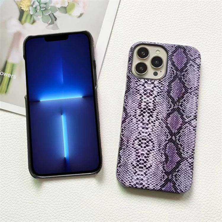 For iPhone 13 Pro Max Snake Texture Phone Case PC+PU Leather Back Cover (Not Complete Covering)