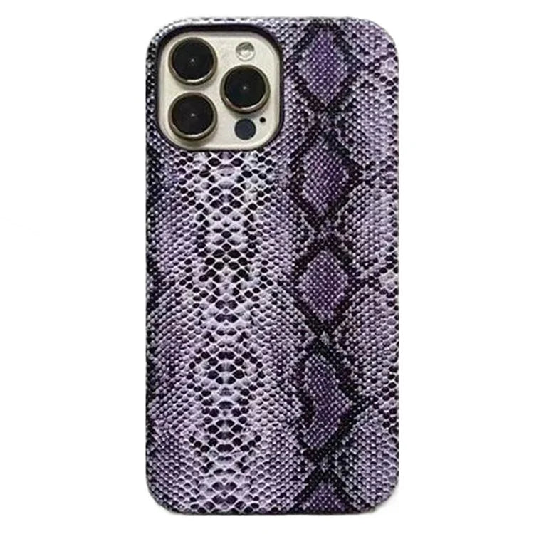 For iPhone 15 Pro Max Snake Texture Incomplete Cover Phone Case PC+PU Leather Back Shell