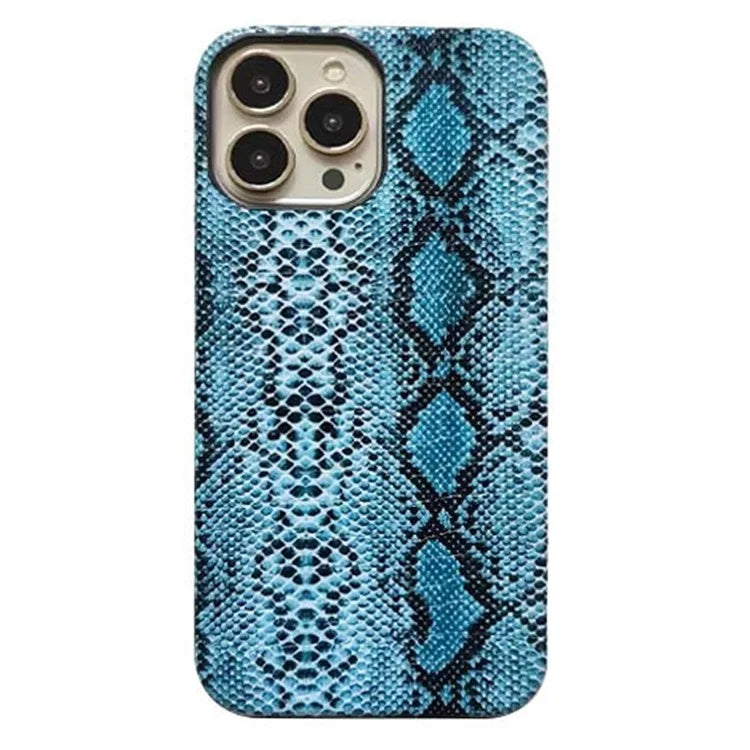 For iPhone 15 Pro Max Snake Texture Incomplete Cover Phone Case PC+PU Leather Back Shell