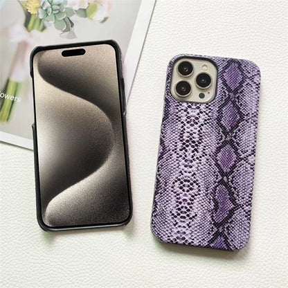 For iPhone 15 Pro Max Snake Texture Incomplete Cover Phone Case PC+PU Leather Back Shell