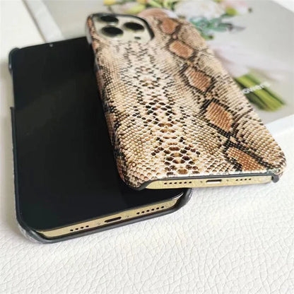 For iPhone 15 Pro Max Snake Texture Incomplete Cover Phone Case PC+PU Leather Back Shell