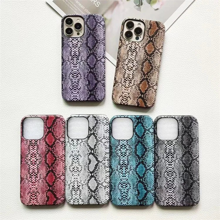 For iPhone 15 Pro Max Snake Texture Incomplete Cover Phone Case PC+PU Leather Back Shell
