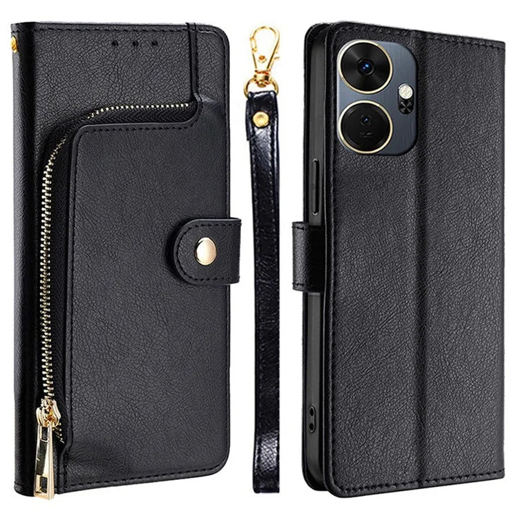 For itel P55+ Case Bump Proof Zipper Pocket Wallet Magnetic Clasp Phone Shell