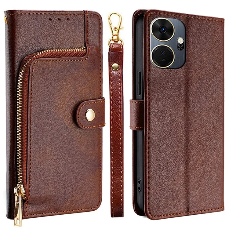 For itel P55+ Case Bump Proof Zipper Pocket Wallet Magnetic Clasp Phone Shell