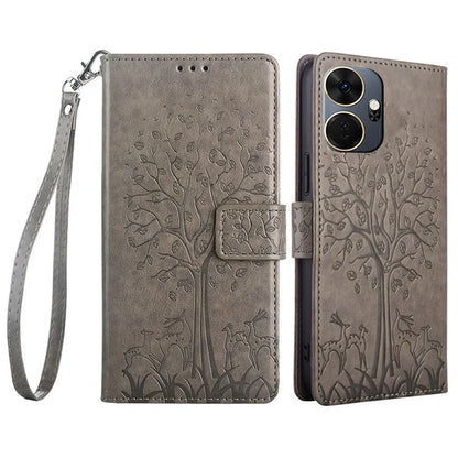 For itel P55+ Case PU Leather Deer Imprinted Flip Shockproof Wallet Phone Cover