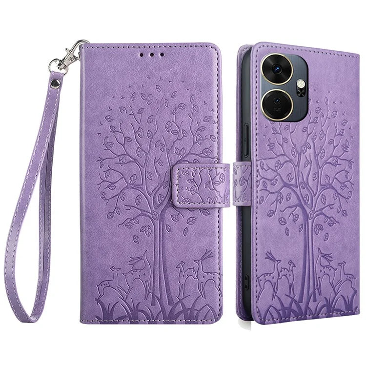 For itel P55+ Case PU Leather Deer Imprinted Flip Shockproof Wallet Phone Cover