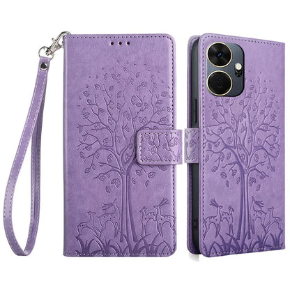 For itel P55+ Case PU Leather Deer Imprinted Flip Shockproof Wallet Phone Cover