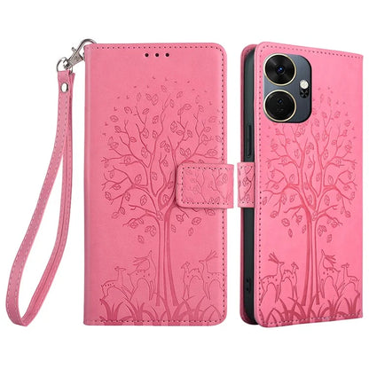 For itel P55+ Case PU Leather Deer Imprinted Flip Shockproof Wallet Phone Cover