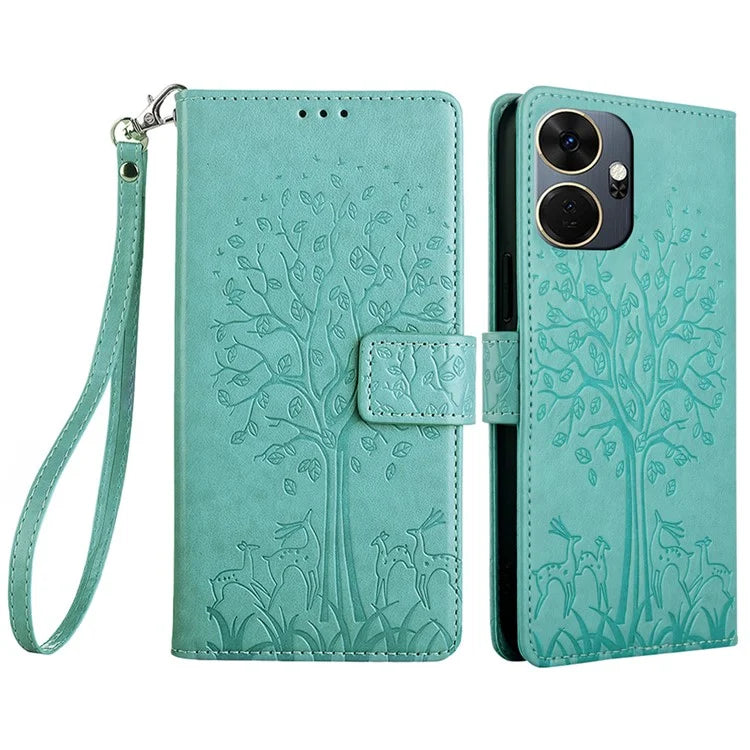 For itel P55+ Case PU Leather Deer Imprinted Flip Shockproof Wallet Phone Cover