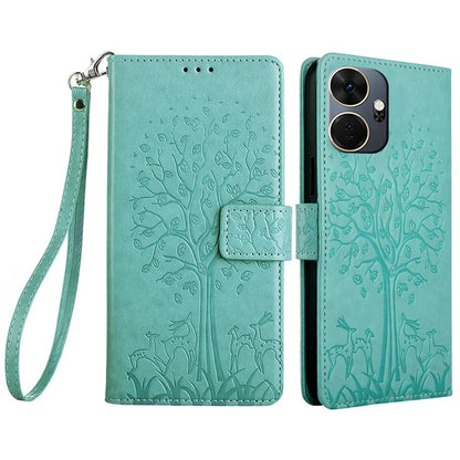 For itel P55+ Case PU Leather Deer Imprinted Flip Shockproof Wallet Phone Cover