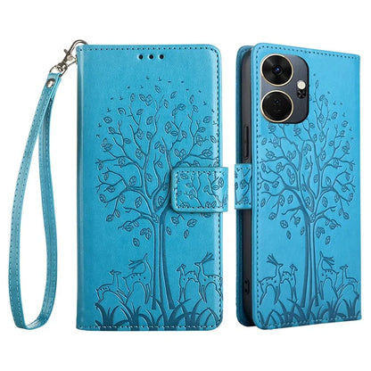 For itel P55+ Case PU Leather Deer Imprinted Flip Shockproof Wallet Phone Cover