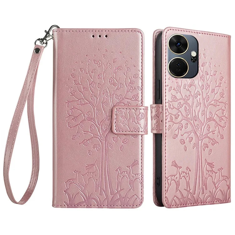 For itel P55+ Case PU Leather Deer Imprinted Flip Shockproof Wallet Phone Cover