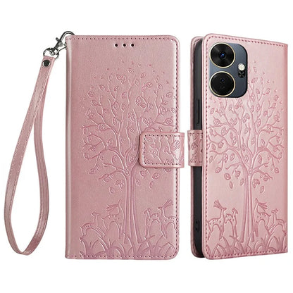 For itel P55+ Case PU Leather Deer Imprinted Flip Shockproof Wallet Phone Cover