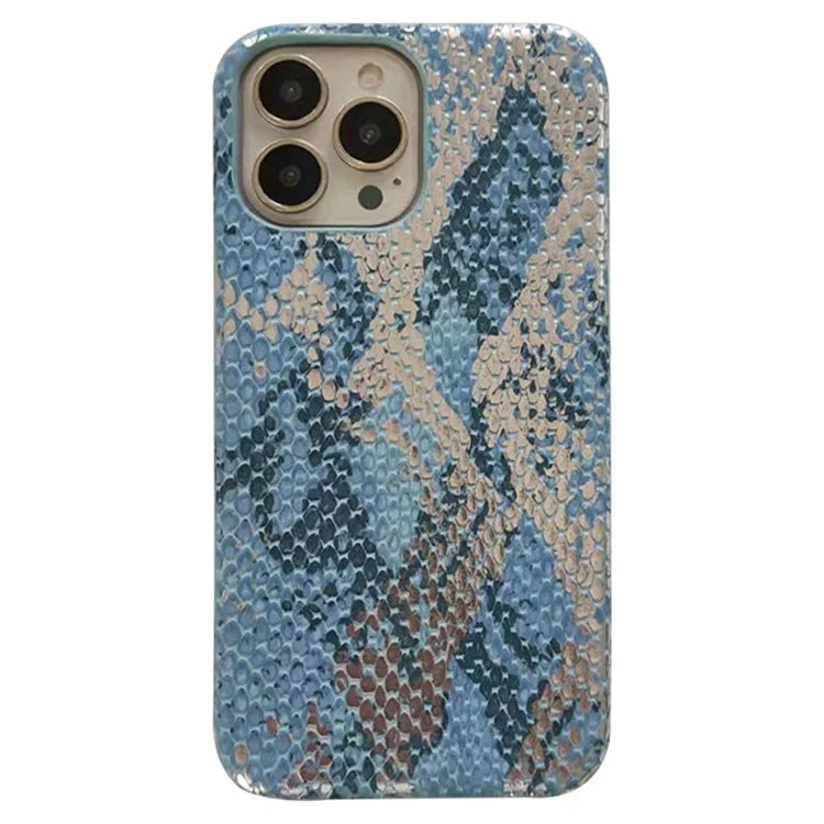 For iPhone 15 Pro Case Lacquered Snake Texture PU Leather+PC Phone Cover