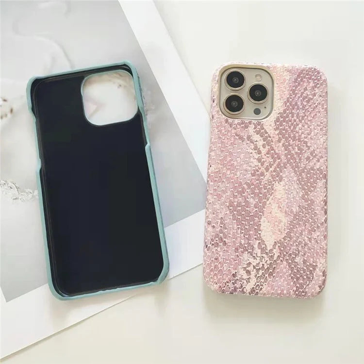 For iPhone 15 Pro Case Lacquered Snake Texture PU Leather+PC Phone Cover