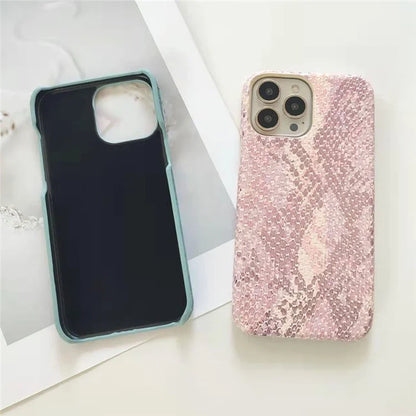 For iPhone 15 Pro Case Lacquered Snake Texture PU Leather+PC Phone Cover