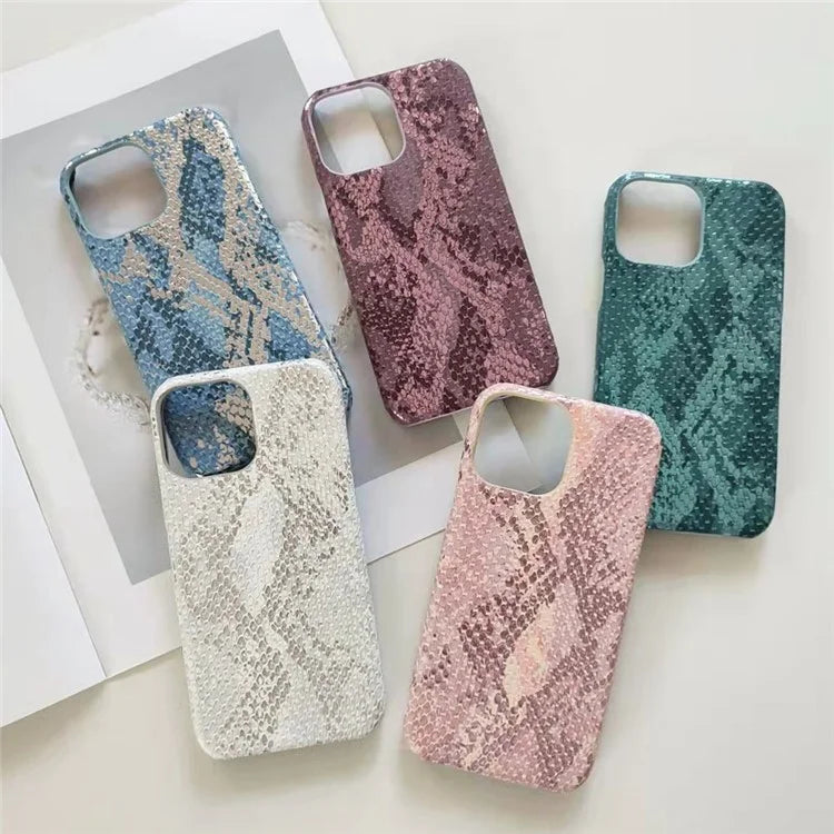 For iPhone 15 Pro Case Lacquered Snake Texture PU Leather+PC Phone Cover