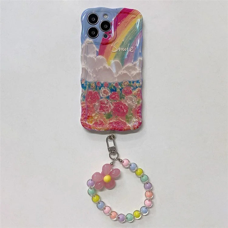 For iPhone 15 Pro Flower Rainbow Pattern Mobile Phone Case Solid Silicone Phone Shell