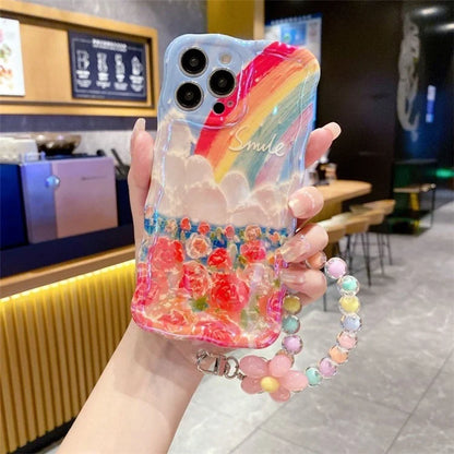For iPhone 15 Pro Flower Rainbow Pattern Mobile Phone Case Solid Silicone Phone Shell