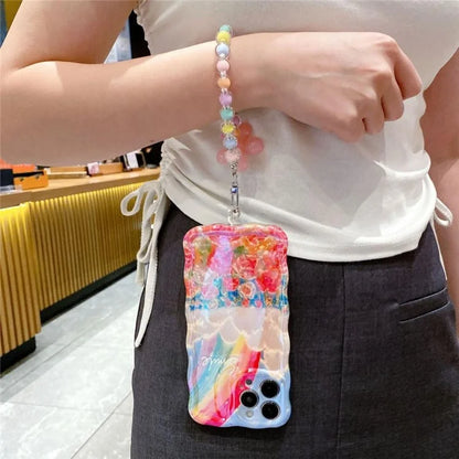 For iPhone 15 Pro Flower Rainbow Pattern Mobile Phone Case Solid Silicone Phone Shell