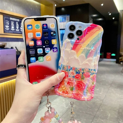 For iPhone 15 Pro Flower Rainbow Pattern Mobile Phone Case Solid Silicone Phone Shell