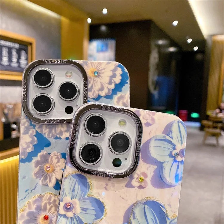 For iPhone 15 Pro Max Mobile Phone Case Pattern PC+TPU+Metal Phone Shell with PC Lens Film