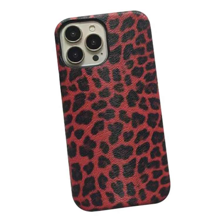 For iPhone 15 Pro Max Leopard Print Phone Case PC+PU Leather Back Cover (Not Complete Covering)