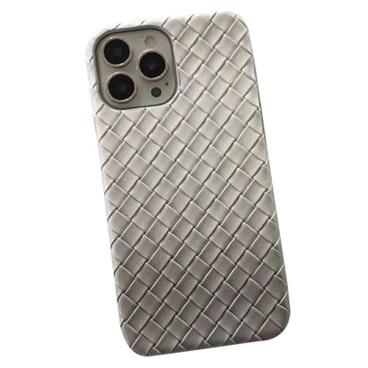 For iPhone 15 Pro PU Leather+PC Phone Case Woven Texture Phone Cover Gradient Color Design