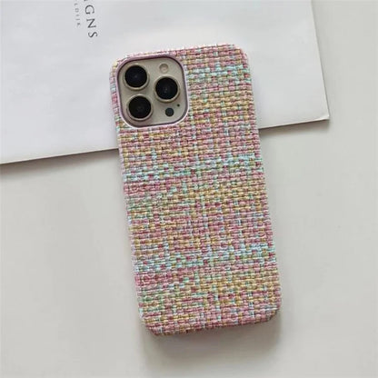 For iPhone 15 Pro Case Straw Mat Texture Heat Dissipation PC+PU Leather Phone Cover