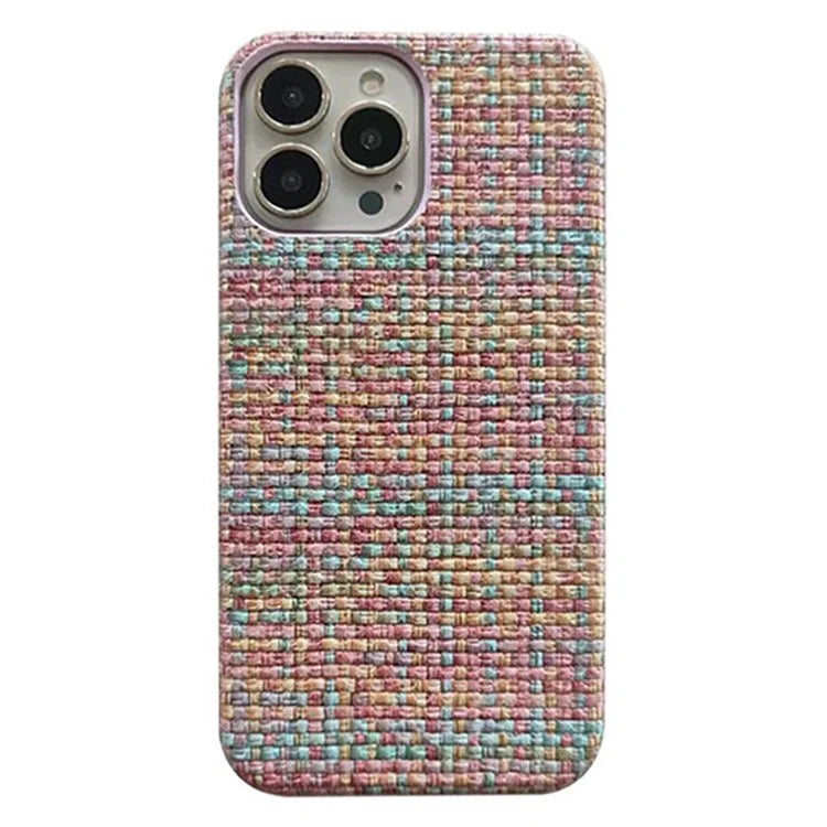 For iPhone 15 Pro Case Straw Mat Texture Heat Dissipation PC+PU Leather Phone Cover