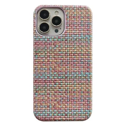 For iPhone 15 Pro Case Straw Mat Texture Heat Dissipation PC+PU Leather Phone Cover