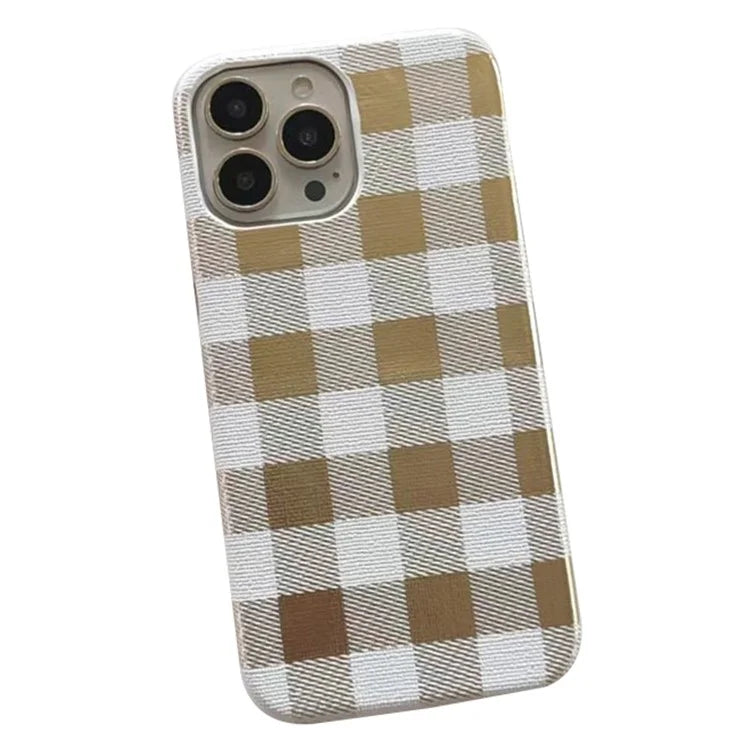 TPU+PU Leather Phone Case for iPhone 15 Pro Lacquered Grid Pattern Phone Cover Anti-Drop Shell