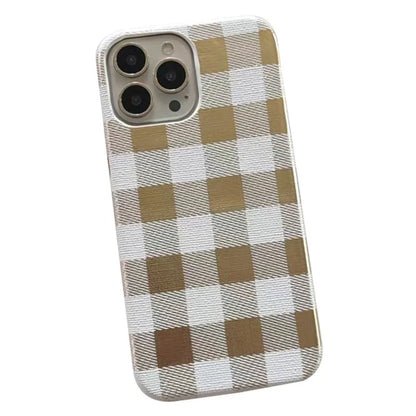 TPU+PU Leather Phone Case for iPhone 15 Pro Lacquered Grid Pattern Phone Cover Anti-Drop Shell