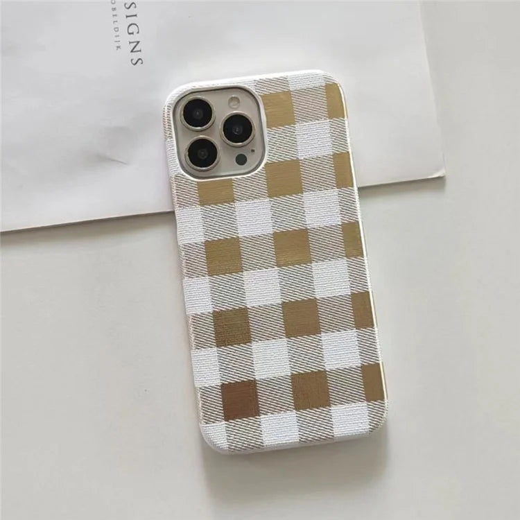 TPU+PU Leather Phone Case for iPhone 15 Pro Lacquered Grid Pattern Phone Cover Anti-Drop Shell