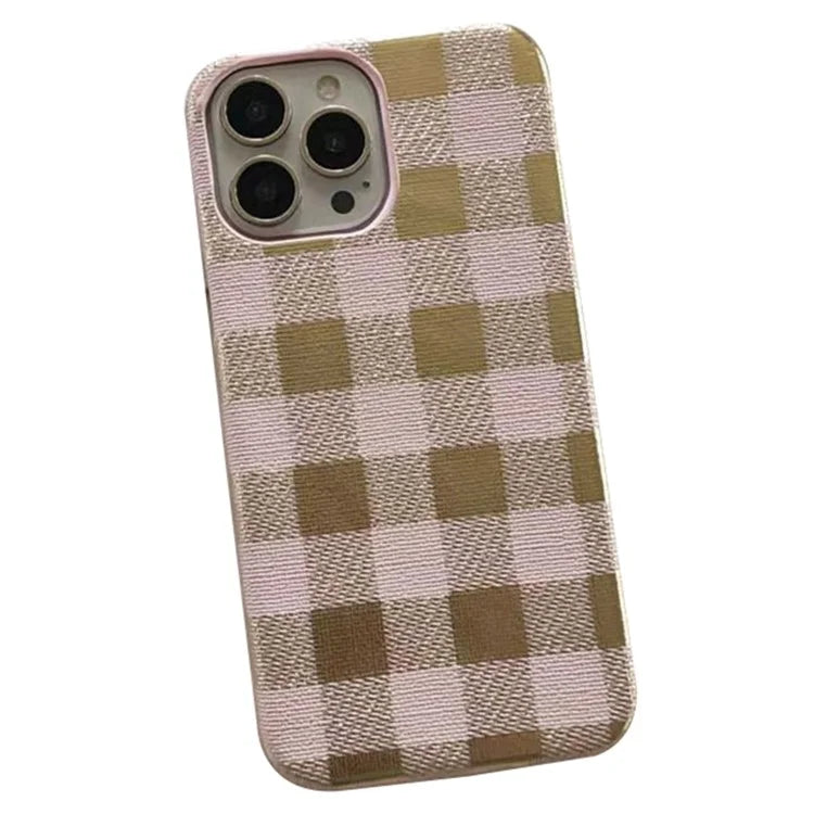TPU+PU Leather Phone Case for iPhone 15 Pro Lacquered Grid Pattern Phone Cover Anti-Drop Shell
