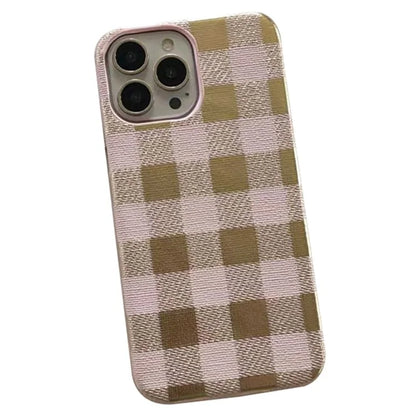 TPU+PU Leather Phone Case for iPhone 15 Pro Lacquered Grid Pattern Phone Cover Anti-Drop Shell