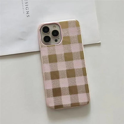 TPU+PU Leather Phone Case for iPhone 15 Pro Lacquered Grid Pattern Phone Cover Anti-Drop Shell