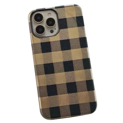 TPU+PU Leather Phone Case for iPhone 15 Pro Lacquered Grid Pattern Phone Cover Anti-Drop Shell