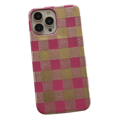 TPU+PU Leather Phone Case for iPhone 15 Pro Lacquered Grid Pattern Phone Cover Anti-Drop Shell