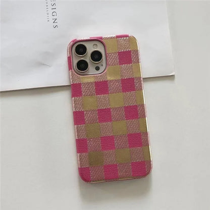TPU+PU Leather Phone Case for iPhone 15 Pro Lacquered Grid Pattern Phone Cover Anti-Drop Shell